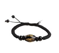 Bracelet, Natural Braided Rope Bracelet Lucky Six Character Mantra Charm Black Agate Balance Bracel