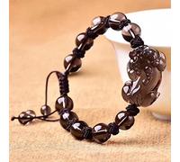 Bracelet Natural Crystal Feng Shui Bracelet Lucky Pixiu Charm Ice Obsidian Balance Bracelet Braided String Rope Amulet Vacation Jewelry Attract Money Prosperity Luck,Red,12mm ( Color : Brown , Size :