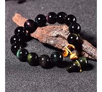 Bracelet Natural Feng Shui Crystal Bracelet 7A Lucky Wulou Charm Balance Bracelet Rainbow Eye Obsidian Yellow Tiger's Eye Crystal Stone Amulet Attract Money Prosperity Luck,8mm (Size : 10mm)