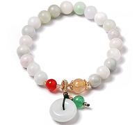 Bracelet， Natural Gemstone Bracelet Emerald Jade 8Mm Beaded for Women Harmony Buckle/Donut Pendant Reiki Crystal Chakra(Jade)