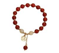 Bracelet Red Bracelet Gemstone Word Fu Happiness Charm Bangle Meditation Decor Feng Shui Wealth For Good Fortune Dangle Heart Earrings (Red, One Size)