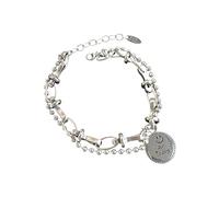 Bracelet Silver, Trendy Bead Ball Bangle with Smile Design, Womens Bracelets Silver, for Mom Mother's Day Teen Girls Birthday Wedding Couples Friend Valentines