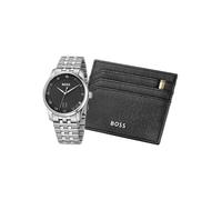 BOSS Mens Principle Black Dial Bracelet Watch & Iconic Black Card Holder Wallet Gift Set 1570204