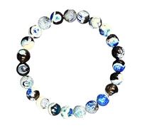 Bracelet - Stretch Bracelet with Round Beads - Adjustable Blue Agate Jewellery for Couples Yoga Sports and Outdoor Activities