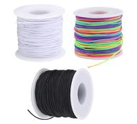 Bracelet String Elastic Cord, 3 Rolls 1mm Stretchy String for Bracelets, Jewellery Making, Beading, Crafts and DIY - Black, White, Rainbow (495ft Total)
