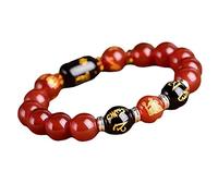 Bracelet， Wealth Authentic Zodiac Crystal Reiki Amulet Lucky Ward Off Evil Spirits Bracelet Inspirational Gift,12mm(Red-12mm)