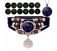 Bracelet Zodiac Manifestation, Adjustable Zodiac Signs Spirit Bracelet & Necklace Pendant, 12 Constellation Bracelets Glow in the Dark for Men Women Girls Jewelry Gifts Set(9-Libra)