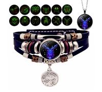 Bracelet Zodiac Manifestation, Adjustable Zodiac Signs Spirit Bracelet & Necklace Pendant, 12 Constellation Bracelets Glow in the Dark for Men Women Girls Jewelry Gifts Set(12-Capricorn)