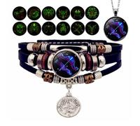 Bracelet Zodiac Manifestation, Adjustable Zodiac Signs Spirit Bracelet & Necklace Pendant, 12 Constellation Bracelets Glow in the Dark for Men Women Girls Jewelry Gifts Set(11-Sagittarius)