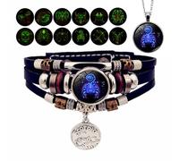 Bracelet Zodiac Manifestation, Adjustable Zodiac Signs Spirit Bracelet & Necklace Pendant, 12 Constellation Bracelets Glow in the Dark for Men Women Girls Jewelry Gifts Set(10-Scorpio)