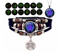 Bracelet Zodiac Manifestation, Adjustable Zodiac Signs Spirit Bracelet & Necklace Pendant, 12 Constellation Bracelets Glow in the Dark for Men Women Girls Jewelry Gifts Set(6-Cancer)