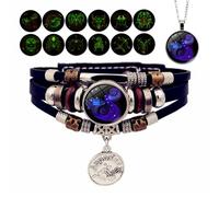Bracelet Zodiac Manifestation, Adjustable Zodiac Signs Spirit Bracelet & Necklace Pendant, 12 Constellation Bracelets Glow in the Dark for Men Women Girls Jewelry Gifts Set(1-Aquarius)