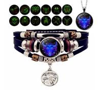 Bracelet Zodiac Manifestation, Adjustable Zodiac Signs Spirit Bracelet & Necklace Pendant, 12 Constellation Bracelets Glow in the Dark for Men Women Girls Jewelry Gifts Set(4-Taurus)