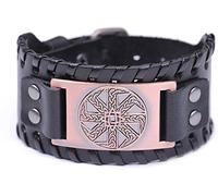 Bracelets Bangle Novelty Vintage Slavic Knot Amulet Cuff Leather Bracelet for Men Women/Black Leather,