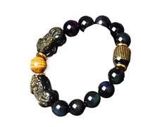 Bracelets,Beaded Bracelets Feng Shui Double/Bracelet Attracts Wealth and Prosperity, Rainbow Obsidian, Tiger Eye Stone, Heart Sutra, Crystal Bracelet, Talisman