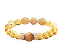 Bracelets,Beaded Bracelets Feng Shui Natural Citrine Yellow Crystal Bracelet Powerful King Lord Wealth Bracelet Tiger Eye Evil Eye Beaded Stretchy Bangle Talisman Luxurious Vacation Jewelry for Prospe