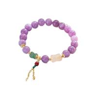 Bracelets,Beaded Bracelets Feng Shui Wealth Bracelet Lavender Jade Crystal Bracelet Purple Ancient Coins Harmony Buckle Pendant Soft Jade Gemstone Prosperity Love Money Longevity