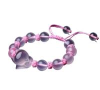 Bracelets,Beaded Bracelets Feng Shui Wealth Love Amulet Bracelet Pink Rose Quartz Healing Chakra Stones Fox Hand-Carved Talisman Stone Prosperity Popularity Marriage