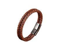 Bracelets For Men Simple Double-Strand Braided Leather Bracelet Stainless Steel Clasp Deep Yellow Leather Bracelet Charm Jewellery For Women Men Gift,21Cm