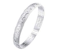Bracelets for Men Women's Silver Engraved Sanscript Proverbs Heart Sutra Bangle Wide Stainless Steel One Size Fits Most Protection Against Awkwardness Amulet Self-Defense Stylish New Year's Gift