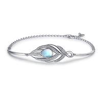 Bracelets for Women, 925 Sterling Silver Moonstone Bracelet Adjustable Dainty Simple Women Charm Link Bracelet Jewelry Birthday Anniversary Graduation Gifts for Her Girls Mom Wife
