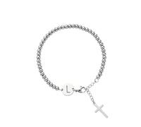 Bracelets for Women, Silver Beaded Initials with Cross Charm Bracelets, Christian Gifts for Women, Easter Christening Confirmation, Christmas, Thanksgiving Day, Inspirational Gifts for Mom, Daughter