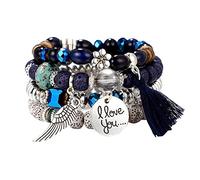 Bracelets For Women Stackable Bangles Beaded Multilayer Sets 4 Strand Bracelets Bracelets Earring Small Hoops (Blue, One Size)