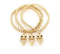 Bracelets for Women Stretch Bead Chain Bangle Cute Owl Bracelet for Girls Adjustable Cuff Bracelet with CZ Crystal (Gold plated)