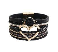 Bracelets for Womens I Will Always Be With You Heart Bracelet Bracelet Forever Linked Together Adjustable Link Keepsake Teacher presents (Black, One Size)