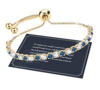 Bracelets for Womens,Sterling Silver Tennis Bracelet Crystal Slider Bracelet S925 Women Bracelet Adjustable Diamond Bracelet for Women,Ladies Jewellery,Blue Bracelet,Gifts for Women, Gold