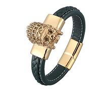 Bracelets Leather, PU Leather Men's Bracelet Totem Bracelet Leather Boy Bracelet Stainless Steel with Magnetic Clasp Men Gifts, Faux Leather, Without zirconia