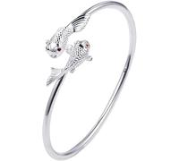 Bracelets,silver bracelets,Silver Bangles,Chain Bracelets,Bracelets Silver Bracelet for Women,925 Sterling Silver Bangle Fashion Solid Double Fish Carved Round Tube Cuff Bangle Adjustable Open Bracele