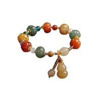 Bracelets Women lady Girls Gift New Natural Gold Jade Pumpkin Beads Beaded Bracelets for Women Lady Gourd Pendant Bracelet female Beaded(Gold Jade)