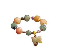 Bracelets Women lady Girls Gift New Natural Gold Jade Pumpkin Beads Beaded Bracelets for Women Lady Gourd Pendant Bracelet female Beaded(Bravetroops)