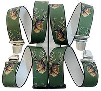 Braces Deer Bust Hunter Design Green Austria Vienna 35 mm Wide Braces with 4 H-Shape Clips Adjustable Elastic Braces with Strong Metal Clip (Deer Bust Green)
