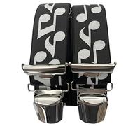 Braces Music Notes Unisex Adjustable Elastic with 4 Strong Metal Clips 35 mm Wide - 110 cm Long Party Fancy Dress Costume Carnival Music Notes Black ST-033, black