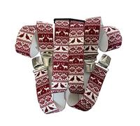 Braces Norway Scandinavian Pattern | Christmas | Unisex | Adjustable Elastic with 4 Strong Metal Clips | 35 mm Wide - 110 cm Long | Vienna-Fashion.at (Norway Red)
