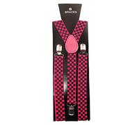 BRACES SUSPENDERS ADJUSTABLE PLAIN NEON SKULL PIANO MEN WOMENS UNISEX NEW[Chk.Blk/Fush]