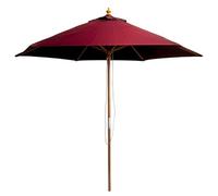 BrackenStyle 2.5m Diameter Wooden Garden Parasol - Pulley Operated Machine Washable UV Blocking 250cm Patio Umbrella (Burgundy)