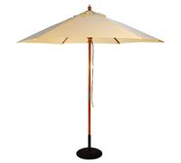 BrackenStyle Wooden Garden Parasol - Pully Operated and Machine Washable Garden Umbrella - 11 Colours - 15kg Black Concrete Base Included (Natural)