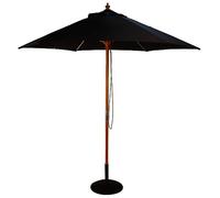 BrackenStyle Wooden Garden Parasol - Pully Operated and Machine Washable Garden Umbrella - 11 Colours - 15kg Black Concrete Base Included (Black)