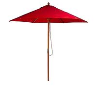 BrackenStyle Wooden Garden Parasol - Pully Operated and Machine Washable Garden Umbrella - 11 Colours - 15kg Black Concrete Base Included (Red)