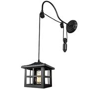 Bracket Light Metal Bracket Lighting Pulley Square Shade Single Wall Sconce Industrial Farmhouse Porch Gooseneck Bracket Light Indoor Restaurant Corridor Led Wall Lamp,Black,Hl410695