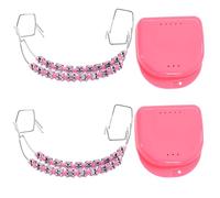 Brackets Falsos Para Dientes Kit 2 Pack, Braces Kit with Brackets & Wire & Glue, Brackets Para Dientes DIY Retainer for Teeth, Dental Student Practice Props (Pink)