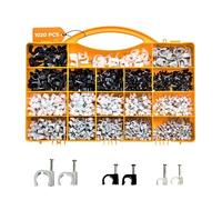 Bracket 1,020-piece Nail Cable Clip Assortment Set 6 Sizes 3 Colors Cable Clips Black, White & Grey for Indoor/Outdoor Use - Wire Clips for Cables, Cable Management Clips, Cable Nail Clips with Case