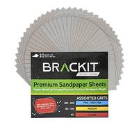 BRACKIT 20 Piece Sandpaper Sheet Set - 4 Sheets per Grit - Assorted Grits 60, 80, 120, 180, 240 - Sandpaper for Wood, Metal, Walls, Plastic - Fine Grit Sandpaper Sheets - Anti-Clogging Finish