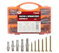 Brackit 206 Piece Drywall Plugs & Anchors Set - Heavy Duty Chipboard Screws Assortment Kit inc. Countersunk Pozi Drive Head Wood Screws - For Repairing, Drilling, Mounting, Building, Furniture and DIY
