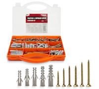 Brackit 206 Piece Drywall Plugs & Anchors Set - Heavy Duty Chipboard Screws Assortment Kit inc. Countersunk Pozi Drive Head Wood Screws - For Repairing, Drilling, Mounting, Building, Furniture and DIY