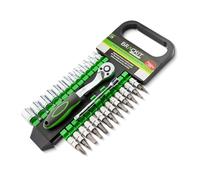 brackit 28 Pc Socket Wrench Bit Set 72 Tooth Reversible Ratchet, with Push Button Quick Release, Includes Extension Bar, Made from Hardened Chrome Vanadium Steel.