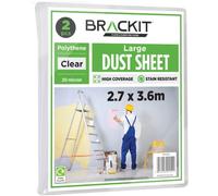 Brackit 2pc, Large Plastic Dust Sheets for Decorating - 2.7m x 3.6m (12ftx 9ft) - 20 Micron - Embossed White Plastic Sheets for Painting - Furniture & Floor Protection, Waterproof Plastic Sheets